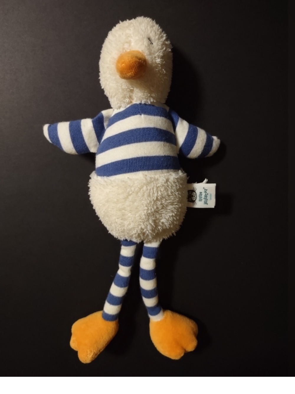 Jellycat Bredita Duck Stripe Blue Soft Toy Plush Comforter Rattle Bells